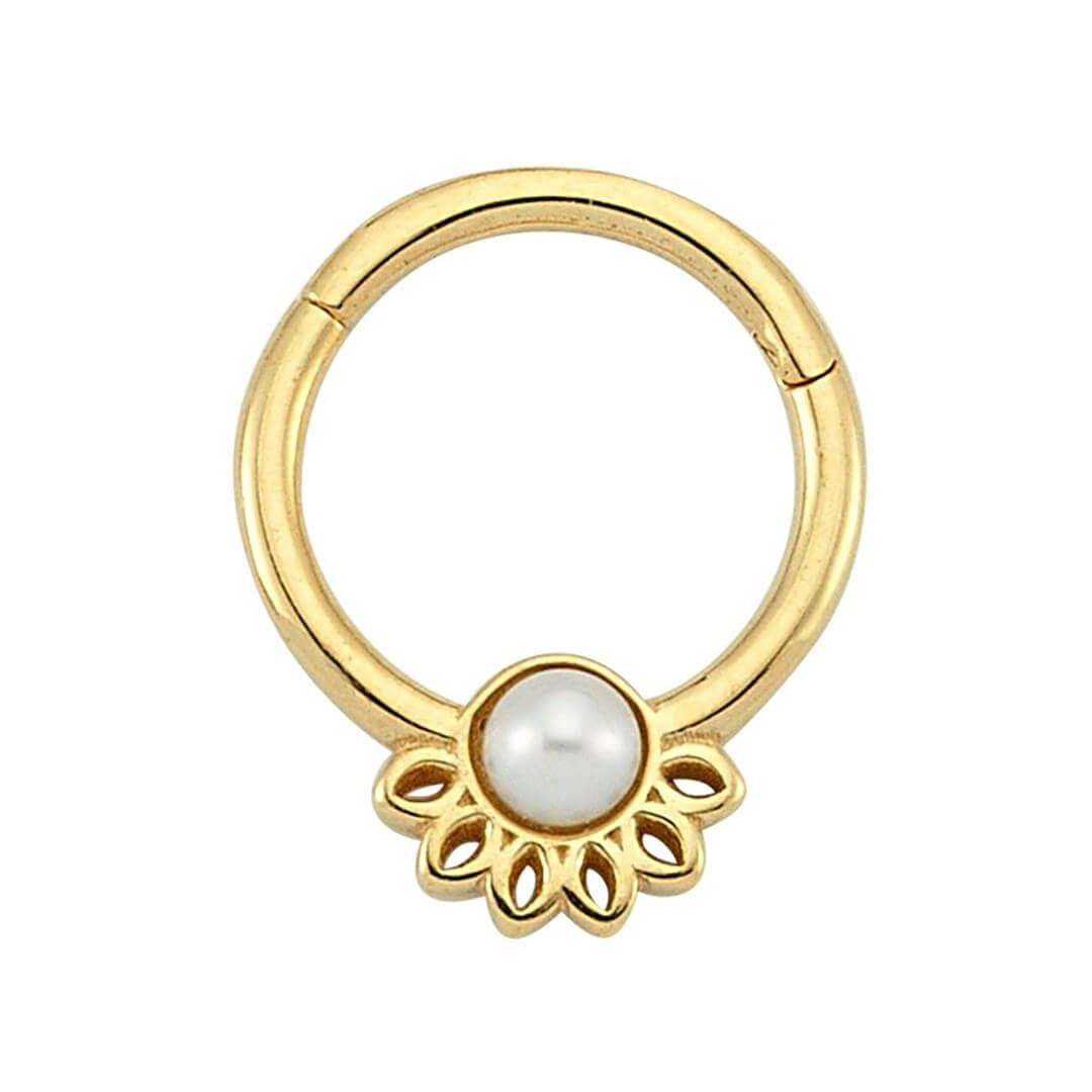 Altın Halka Piercing – İnci ve Lotus