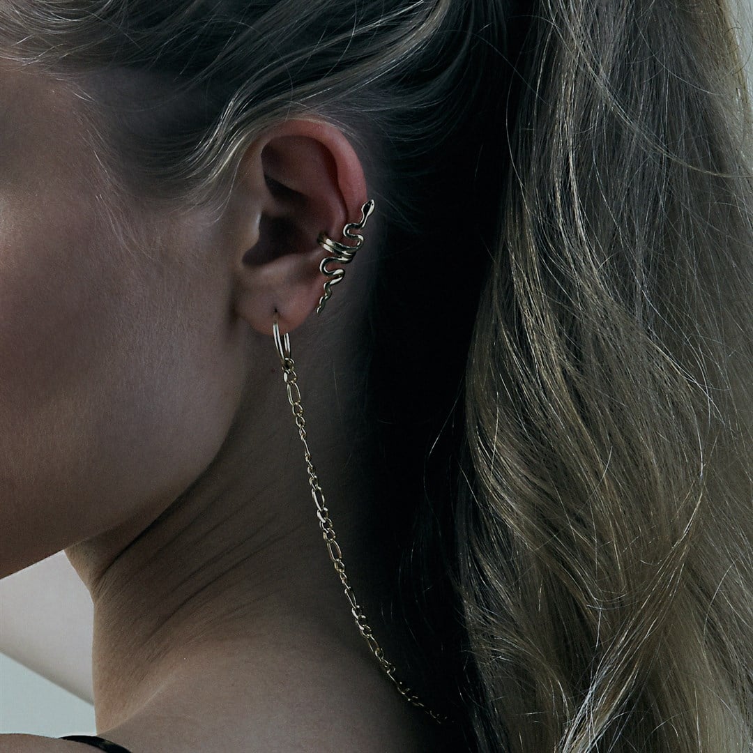 Altın Earcuff Piercing - Yılan