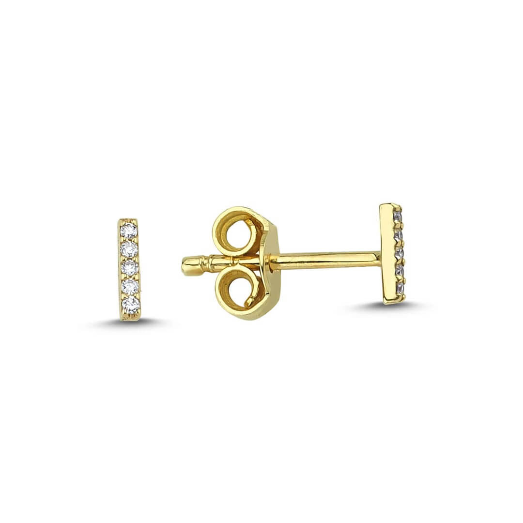 Pırlantalı Bar Altın Küpe - Pave