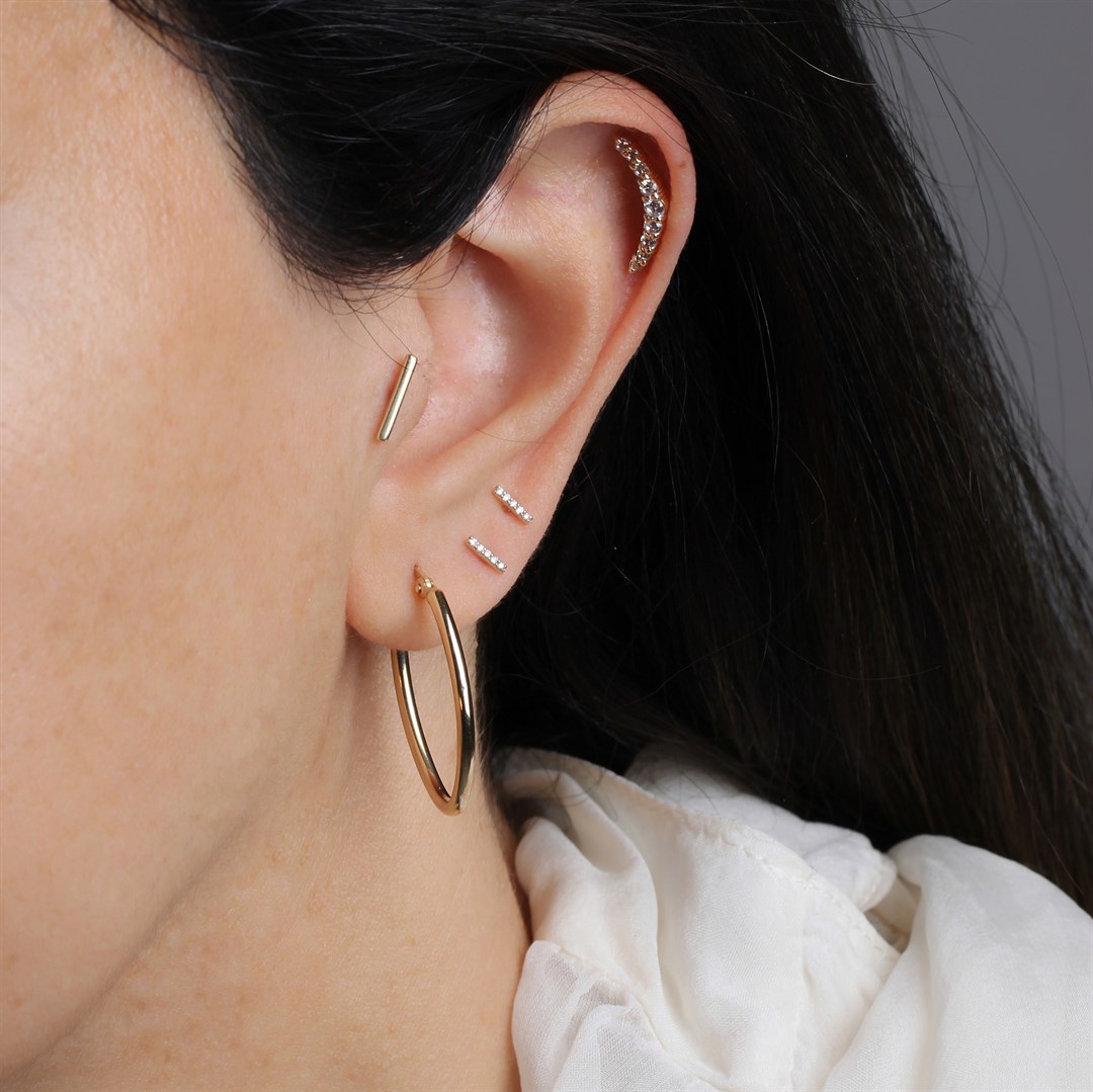 Pırlantalı Bar Altın Küpe - Pave