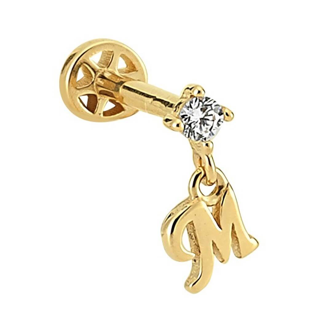 Pırlantalı Altın Piercing – Harf Sallantılı – M