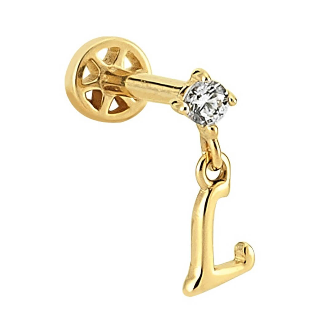 Pırlantalı Altın Piercing – Harf Sallantılı – L