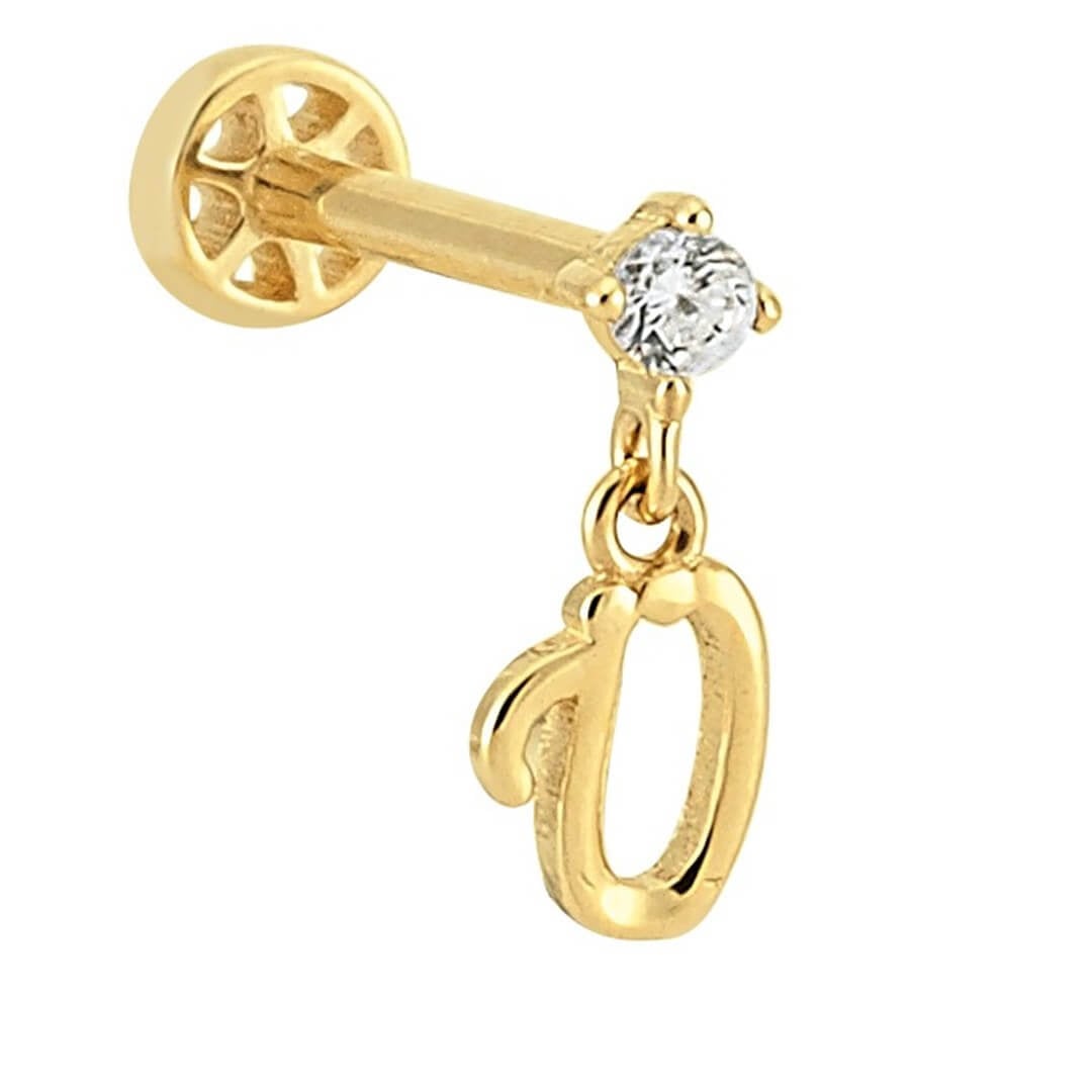 Pırlantalı Altın Piercing – Harf Sallantılı – Ü