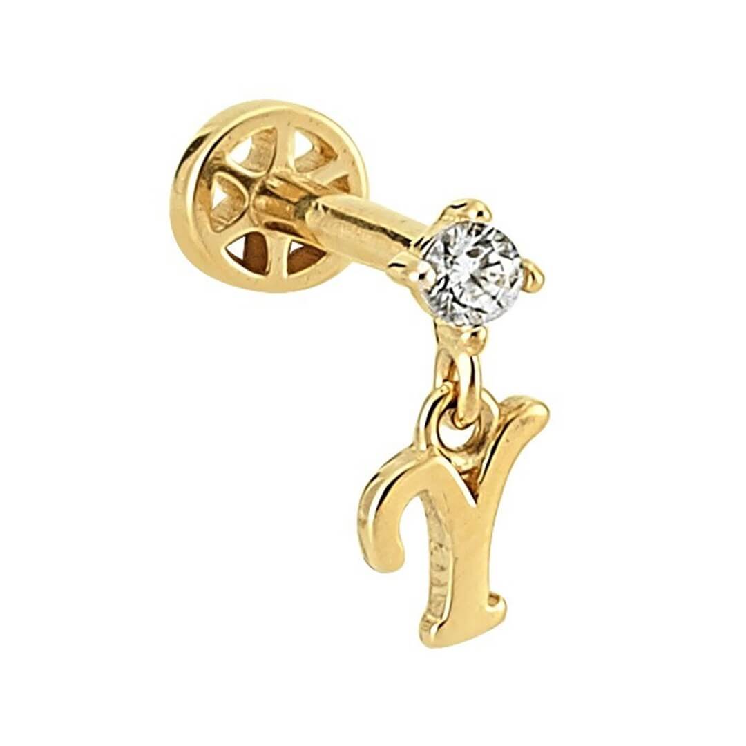Pırlantalı Altın Piercing – Harf Sallantılı – Y