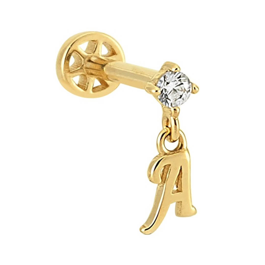 Pırlantalı Altın Piercing – Harf Sallantılı – A