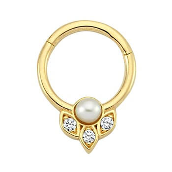 Altın Halka Piercing – İnci ve Üç Taş Markiz