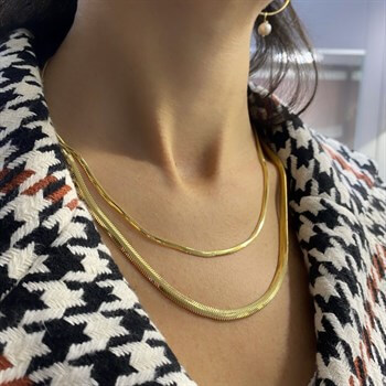 Altın Zincir Kolye – Yassı Yılan -Kalın