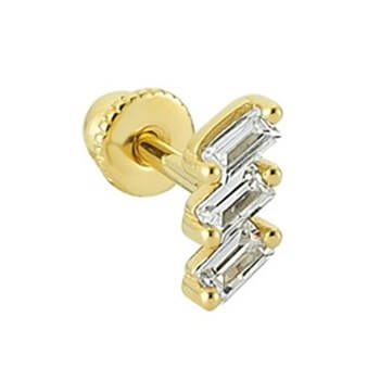 Baget Taşlı Altın Piercing – Üç Taşlı