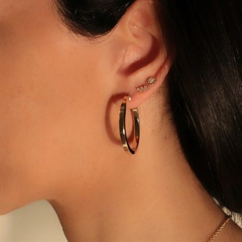 Çiçek Mini Taşlı Altın Piercing