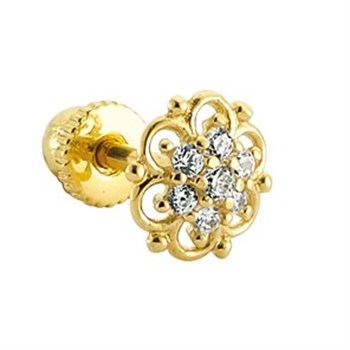 Çiçek Mini Taşlı Altın Piercing