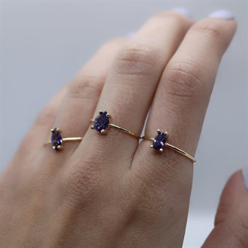 Damla Kesim Altın Yüzük – Mor Ametist