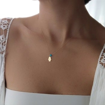 Firuze Taşlı Fatima Eli Kolye