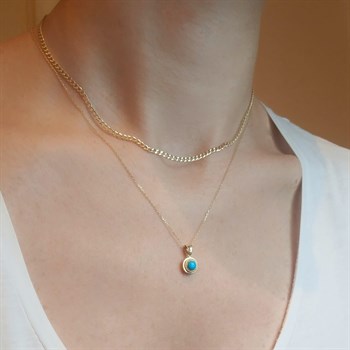 Firuze Taşlı Vintage Altın Kolye