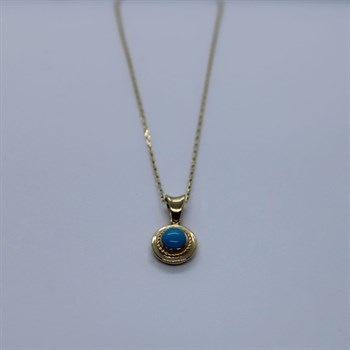 Firuze Taşlı Vintage Altın Kolye