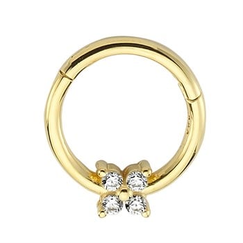Halka Altın Piercing – Dört Taşlı Çiçek