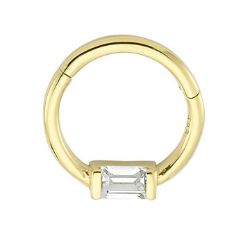 Halka Altın Piercing – Tek Baget Taşlı