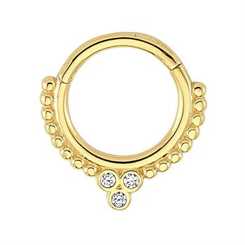 Halka Altın Piercing – Üç Taşlı Tohum