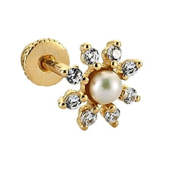 Helix Altın Piercing – İnci ve Taşlı Kar Tanesi