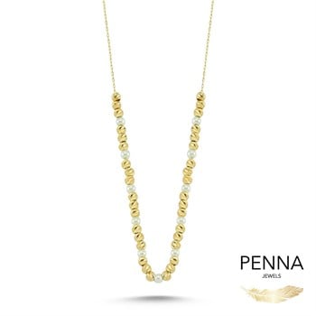 İnci ve Top Sıralı Altın Kolye