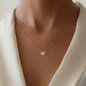 Kalp Plaka Sallantılı Mini Top Zincirli Kolye