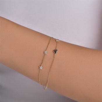 Kalp ve Yıldız Detaylı Çift Zincir Bileklik-Teta