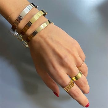 Köşeli Altın Kelepçe Bilezik – Bold 7 mm