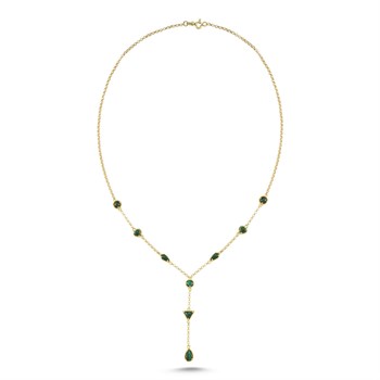 Malahit Sıra Sallantılı Altın Kolye