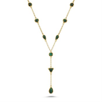 Malahit Sıra Sallantılı Altın Kolye