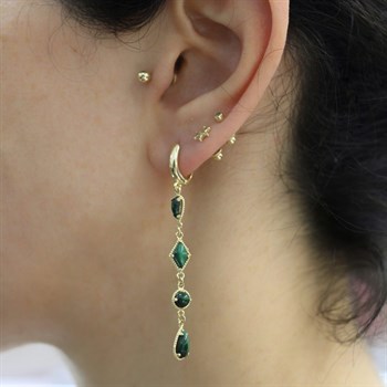 Malahit Taş Sallantılı Altın Küpe