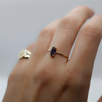 Markiz Kesim Altın Yüzük – Mor Ametist