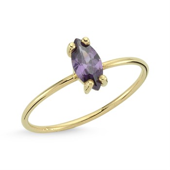 Markiz Kesim Altın Yüzük – Mor Ametist