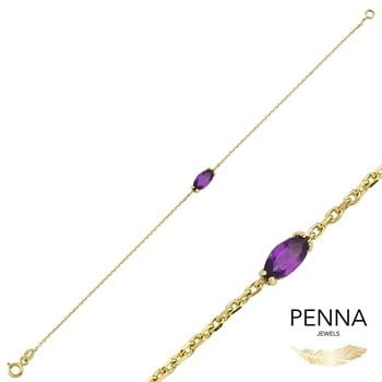 Markiz Kesim Ametist Altın Bileklik