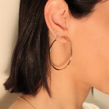 Markiz Sallantılı Üç Taşlı Altın Piercing