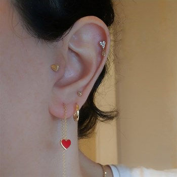 Markiz Sallantılı Üç Taşlı Altın Piercing