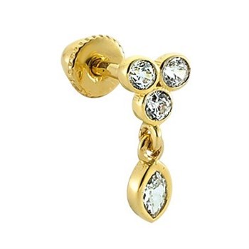 Markiz Sallantılı Üç Taşlı Altın Piercing