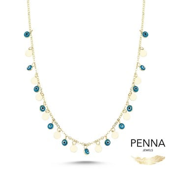 Nazar Boncuğu Evil Eye Pul Sallantılı Altın Kolye – Açık Mavi Göz