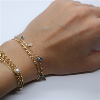 Nazar Boncuğu Pul Sallantılı Altın Bileklik