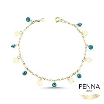 Nazar Boncuğu Pul Sallantılı Altın Bileklik