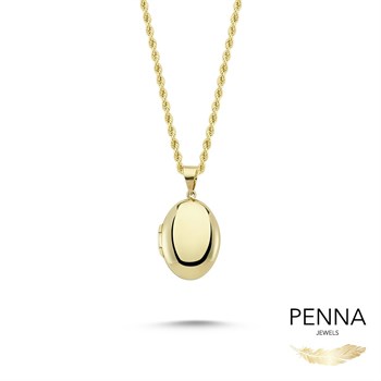 Oval Vintage Kapaklı Altın Kolye