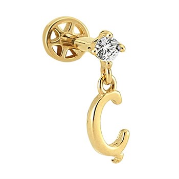 Pırlantalı Altın Piercing – Harf Sallantılı – Ç