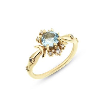 Pırlantalı ve Aquamarine Altın Yüzük