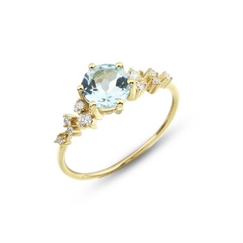 Pırlantalı ve Sky Blue Topaz Altın Yüzük – Kelly