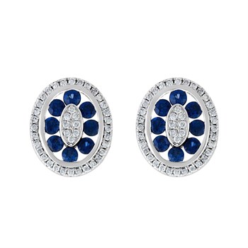 Safir ve Pırlantalı Altın Küpe – Flower Sapphire