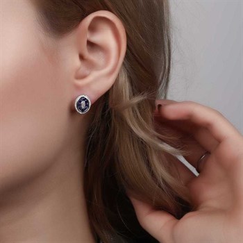 Safir ve Pırlantalı Altın Küpe – Flower Sapphire