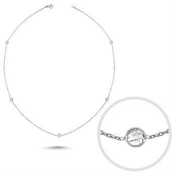 Sıra Taşlı Beyaz Altın Kolye – Onia