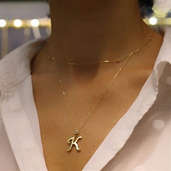 Tek Taş Harf Altın Kolye – Persona K Harfi