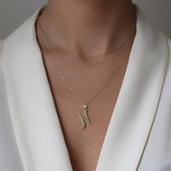 Tek Taş Harf Altın Kolye – Persona N Harfi