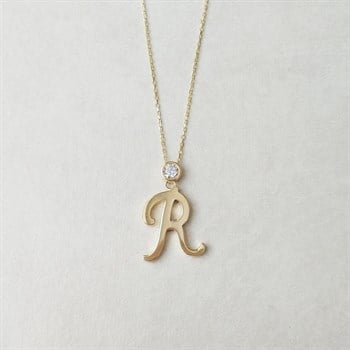 Tek Taş Harf Altın Kolye – Persona R Harfi