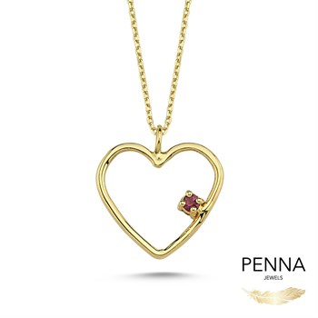 Tel Kalp Mini Safir Taşlı Kolye