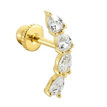 Tragus Helix Altın Piercing – Dört Taşlı Damla